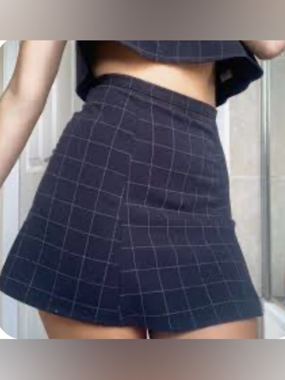 American Apparel Windowpane Grid Flared Mini Skirt